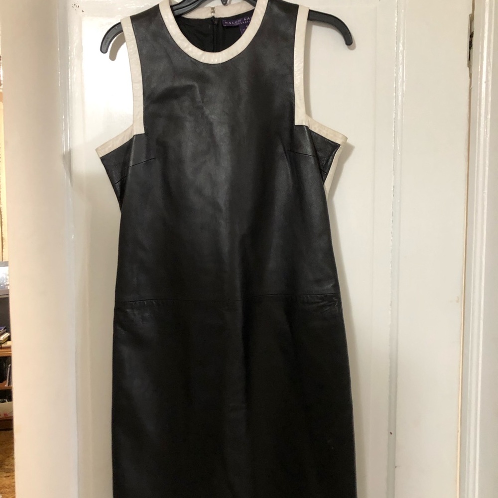 Black Leather Dress w Cream Accent